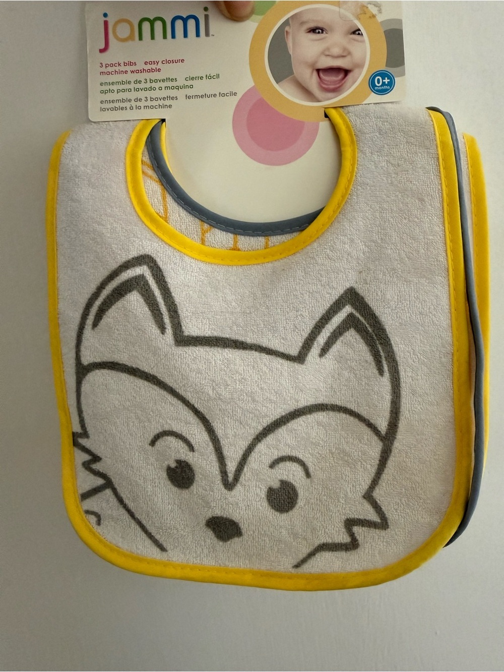 Yellow-Trim Fox Baby Bib - Pack of 3